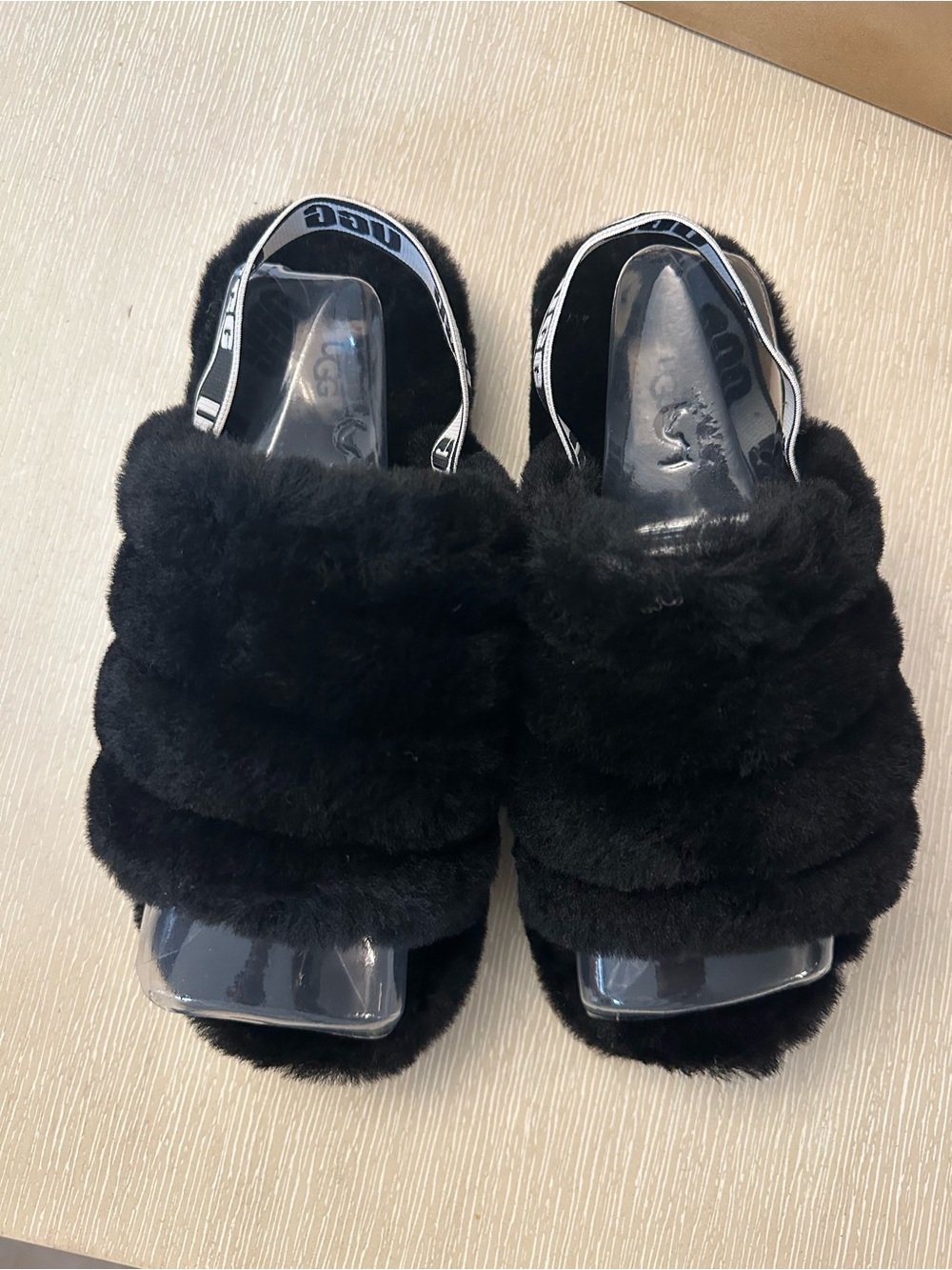 UGG Fluff Yeah Slide Black Women’s Size 5 EU 37 Like New